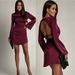 Elegant Satin Wrap Dress For Women - Fall Fashion Bodycon Mini Dress With Waist Tie & Flared Sleeves_ecoleips.com