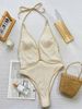 Women's Clothing Style Bikini White And Brown Color Blocking Hollowed Out Strappy One Piece Swimsuit For Women_ecoleips.com