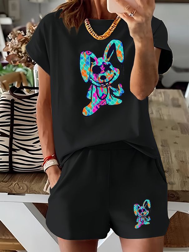Women’s 2 Piece Outfit Set – Oversized Graphic T-Shirt And Biker Shorts Matching Set, Casual Summer Lounge Tracksuit For Daily Wear-345_ecoleips.com