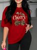 Summer Women's Casual And Fashionable Leopard Print And Cherry Print Loose T-shirt+shorts Two-piece Sportswear Suitable For Daily Wear-34_ecoleips.com