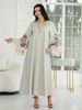Women's Long Abaya Dress V Neck Fringe Design Loose Fit Arabic Style, Elegant Plant Pattern All Seasons Fashion_ecoleips.com