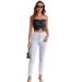 Women's Clothing High-Waisted White Denim Pants – Front Button Detail & Slim Fit (Cropped Length, Sizes XS-L)_ecoleips.com