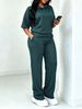 Women's Clothing Solid Color Spring Summer Polo Collar Top And High-Waisted Straight Leg Pants Two Piece Set_ecoleips.com