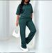 Women's Clothing Solid Color Spring Summer Polo Collar Top And High-Waisted Straight Leg Pants Two Piece Set_ecoleips.com