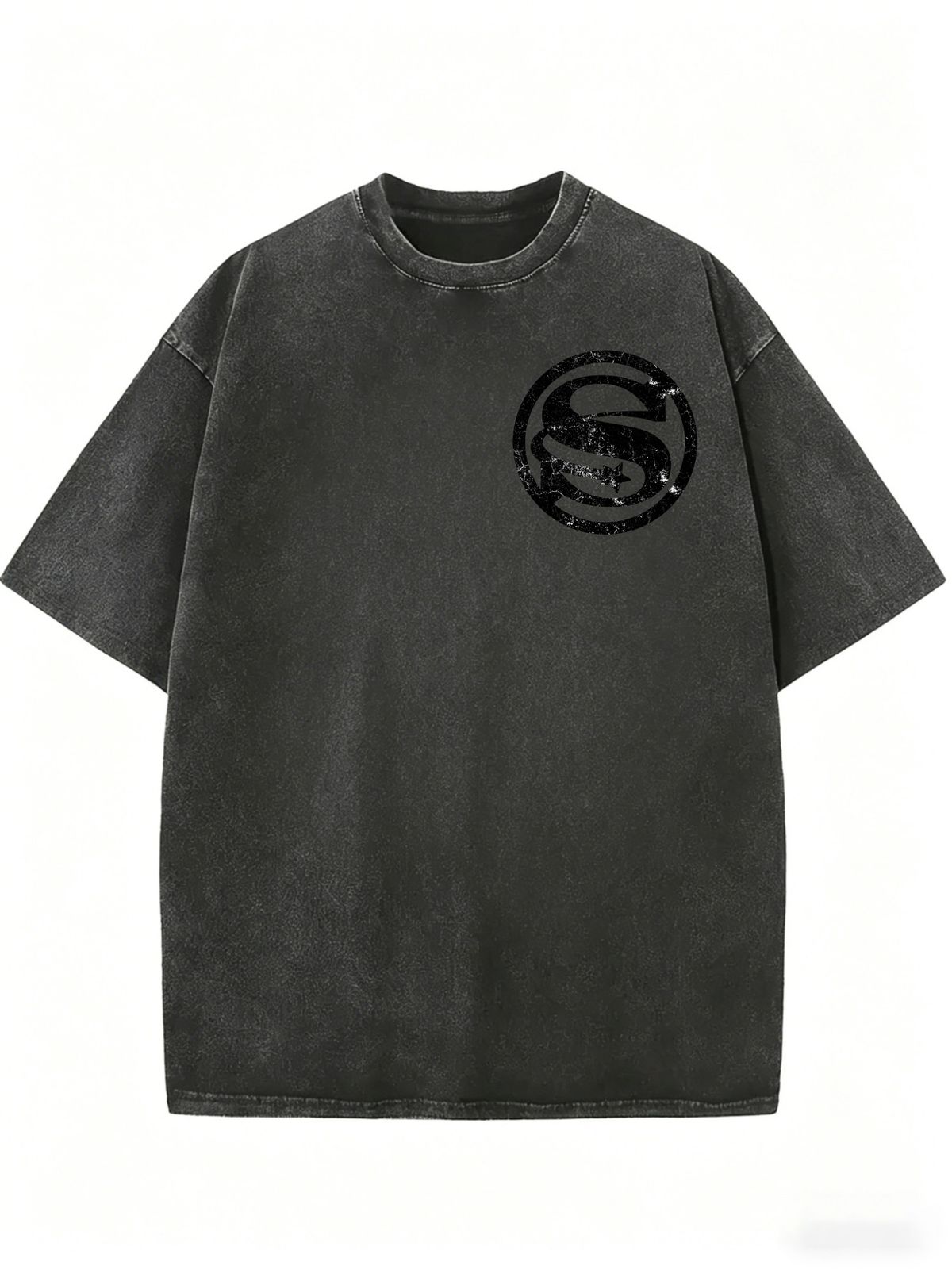 Vintage Acid Washed Black Oversized T Shirt Women Distressed Circle S Star Small Chest Print Loose Short Sleeve Casual Basic Streetwear Top_ecoleips.com