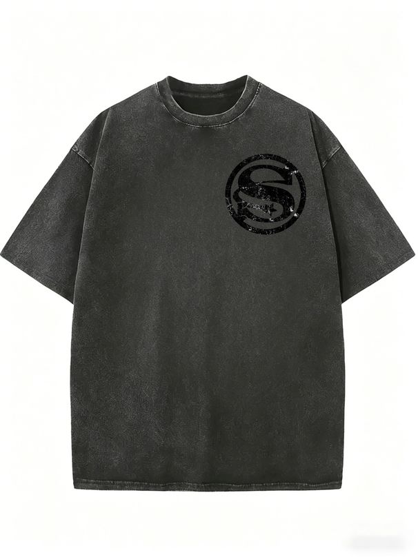 Vintage Acid Washed Black Oversized T Shirt Women Distressed Circle S Star Small Chest Print Loose Short Sleeve Casual Basic Streetwear Top_ecoleips.com