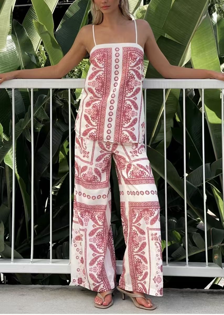 Women's Clothing New Summer Women's Loose High Waist Printed Casual Trousers Suspenders Suit_ecoleips.com