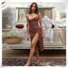 Women's Clothing Sexy Fashion Floral Pleated Lace Up Slit Suspender Backless Dress_ecoleips.com