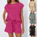 Women's Spring Summer Crew Neck Loose Short Sleeve Two Piece Set Fashionable Casual Outfit_ecoleips.com