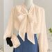Women's Chiffon Blouse Bow Tie Spring Loose Fit Lantern Sleeve Long Sleeve Top Versatile Elegant Fashion England Style_ecoleips.com