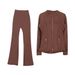 Women's Clothing Gold Long Sleeved Slim Fit Jacket And Flared Pants Set Elastic Waist Sports Running Yoga Outerwear For Women_ecoleips.com