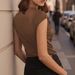 Women's Clothing Elegant Commuter Satin Turtleneck Short Sleeved T-Shirt Slim Fit Flattering Base Layer Top For Women_ecoleips.com