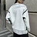Elegant Jacquard Knit Cardigan For Women - Loose Fit V-Neck Open Front Sweater With Geometric Patterns, Soft & Warm Fall Fashion_ecoleips.com