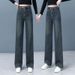 Women's Slim Wide-Leg Jeans, Autumn/Winter, Fleece-Lined, New Trendy High-Waisted Slimming Versatile Casual Straight_ecoleips.com