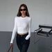 Korean-style Slim-fit Long-sleeve T-shirt For Women, 2025 Autumn New Model, Waist-cinching Short Base Shirt, Slimming_ecoleips.com