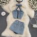 Street Style Hot Girl Denim For Women Summer New Halter Neck Short Top And Skirt Two-Piece Set_ecoleips.com