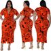Plus Size Women's Clothing Button Down Cardigan Long Dress Short Sleeved Collared_ecoleips.com