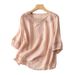 Women's Clothing High End Ramie And Linen Large Size Middle Aged Mother Summer Short Sleeved Shirt_ecoleips.com