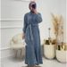 Women's Solid Color Zippered Waist Muslim Denim Dress_ecoleips.com