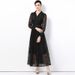 French-Inspired Slim-Fit Long Sleeve Polo Dress With Lace Hem & Belt – Elegant A-Line Maxi Dress For Banquets (Black)_ecoleips.com