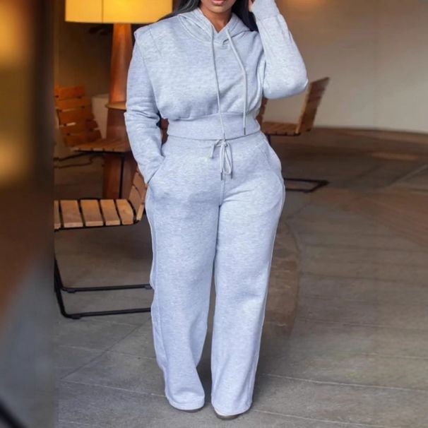 Women's Plus Size Hoodie & Straight Leg Pants Set – Trendy Pullover Sweatshirt With Drawstring & Casual Lounge Pants (0XL-5XL, Grey & More)_ecoleips.com