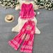 Women's Clothing Printed Slimming Two Piece Set V Neck Lantern Sleeve Top High Waisted Wide Leg Pants Fashion Trend Mature Sophisticated_ecoleips.com