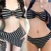 Retro Stripe Bikini Set 3-Piece With Wrap Skirt, Sexy High-Waisted Swimsuit For Women, Vintage Inspired Beach & Pool Vacations_ecoleips.com