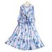 Women's French Style Romantic Floral Print Dress Round Neck Long Sleeved Summer Style Ruffled Waist Slimming Full Skirt_ecoleips.com
