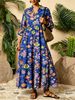 New Elegant Plus Size Women's Ethnic Print Long Dress V-Neck Casual Vacation Commute Dress_ecoleips.com