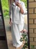 Women's Clothing Autumn 2 Piece Set Large Size Cotton And Linen Shirt Set High Waist Loose Pants_ecoleips.com