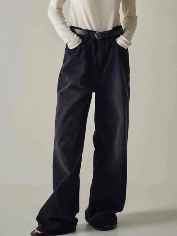 Women's Clothing New Style Women's Black High Waist Slim Tall Wide Leg Pants Long Pants_ecoleips.com