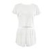 European And American Summer New Knitted White Breathable Comfortable Short Sleeve Shorts Pajama Set Cross-Border_ecoleips.com