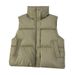 Women's Quilted Puffer Vest With Stand Collar, Loose Fit, Solid Color, Casual Winter Vest For Women (Beige, Black, Green, Coffee)_ecoleips.com