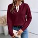 Women's V-Neck Lace Trim Knit Sweater - Solid Color Long Sleeve Pullover For Autumn & Winter_ecoleips.com