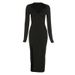 Fashion Long Sleeve Sexy Hollow Out Low Cut Slim Fit Split Dress Elegant Party Evening Bodycon Dress For Women_ecoleips.com