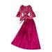 "Elegant Tie-Waist Floral Pleated Top & High-Waist Skirt Set – Chic European & American Style Outfit For Women"_ecoleips.com