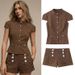 Women's American Style Polka Dot Short Sleeve Top And Shorts Set Summer Fashion Casual Two-Piece Outfit For Adults_ecoleips.com