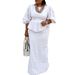 Plus Size Women's Lace Embroidered Top & Elastic Skirt Set – Elegant Two-Piece Outfit For Casual & Special Occasions_ecoleips.com