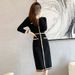 Women's Clothing Inspired Knit Dress French Style Shimmering Color Block Long Sleeved Bodycon Autumn Winter Fashion_ecoleips.com