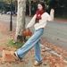 Women's Clothing High-Waisted Retro Blue Straight Leg Jeans Women's Fleece Lined Wide Leg Pants Winter New Style Light Colored_ecoleips.com