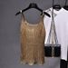 BINGBING Sequin Striped Knit Sheer Camisole – Glamorous & Sexy Sleeveless Top (Khaki Gold) | Trendy & Eye-Catching_ecoleips.com