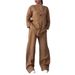 2027 Summer Fashion European-USA Style Women Long Sleeve Shirt + Wide-Leg Pants Pure Color Two-Piece Casual Sets S-5XL_ecoleips.com