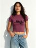 Women Crop Top Vintage Script Mitaogirl Letter Print Round Neck Short Sleeve Slim Fit Y2K Casual Basic Baby Tee_ecoleips.com