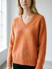 Orange Pit Rib Knit Sweater, Loose V Neck Lightweight Breathable Soft Skin-touch Wool Blend Pullover_ecoleips.com