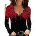Women's Floral T-Shirt Long Sleeve V Neck Base Shirt European American Style For Autumn Winter_ecoleips.com