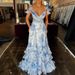 French Style Ruffled Chiffon Floral Halter Neck Strappy Deep V Neck Big Swing Dress With Ribbon For Seaside Vacation Party_ecoleips.com