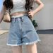 Women's High-Waisted Wide Leg Denim Shorts Casual Thin Style Slimming A-Line Hot Pants Frayed Hem Trendy Petite Versatile_ecoleips.com