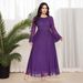 Women's Clothing Solid Color Knitted Mesh Stretch Dress Muslim Party Dinner Robe_ecoleips.com