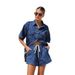 2025 European American Cross-Border Retro Casual Loose Short Sleeve Shirt And Shorts Denim Two-Piece Set For Women_ecoleips.com