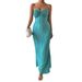 Women's Clothing Pleated Slim Fit Solid Color Bow Slit Long Dress_ecoleips.com